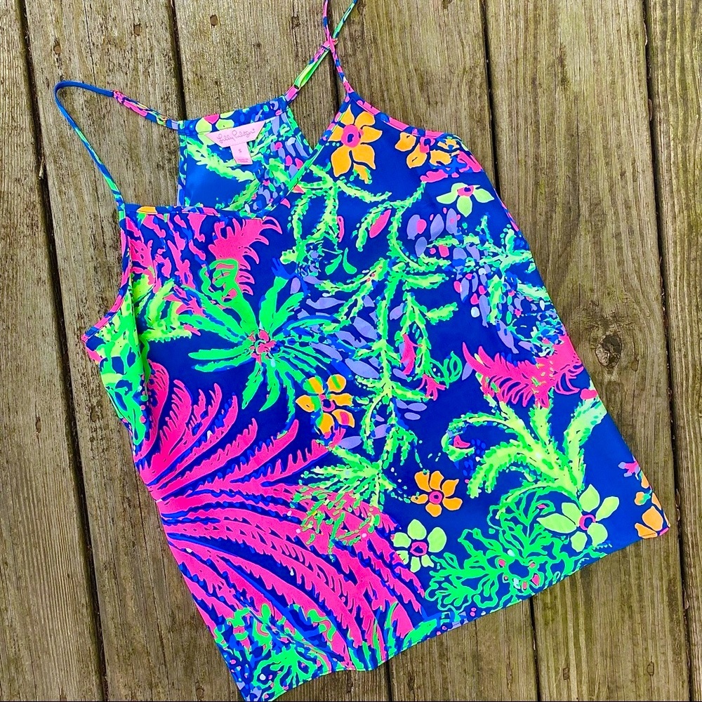 NWOT Lilly Pulitzer Indigo All A Glow Dusk Racer Back Silk Tank | Size S